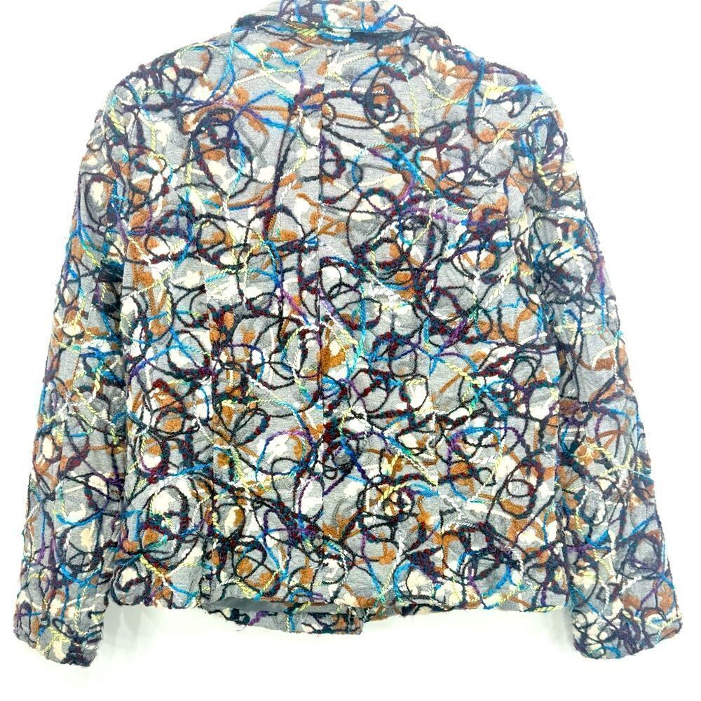 KakTus Gray Colorful All Over Yarn Embellished Button Front Blazer Jacket - Picture 11 of 16